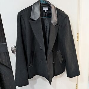 Steve Madden Black Blazer with Faux Leather Trim